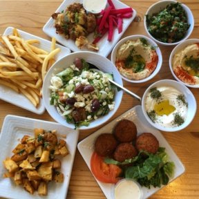 Gluten-free hummus and sides from Sunnin Lebanese Cafe